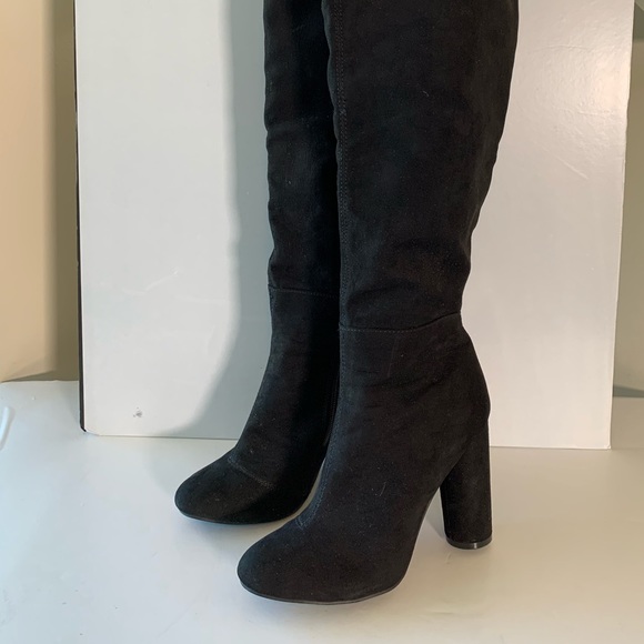 JustFab Over the Knee High Faux Suede Round Heel Boots Black Size 7 - Picture 4 of 13